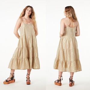 Jens Pirate Booty Womens Gold Stripe Yucca High Desert Sable Midi Dress Size S